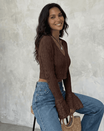 Brown Cotton Cardigan, side view | Ramblion | SKU: CC-31847-brown-L-1456,CC-31847-brown-M-6817,CC-31847-brown-S-4258,CC-31847-brown-XL-2155,CC-31847-brown-XS-8907