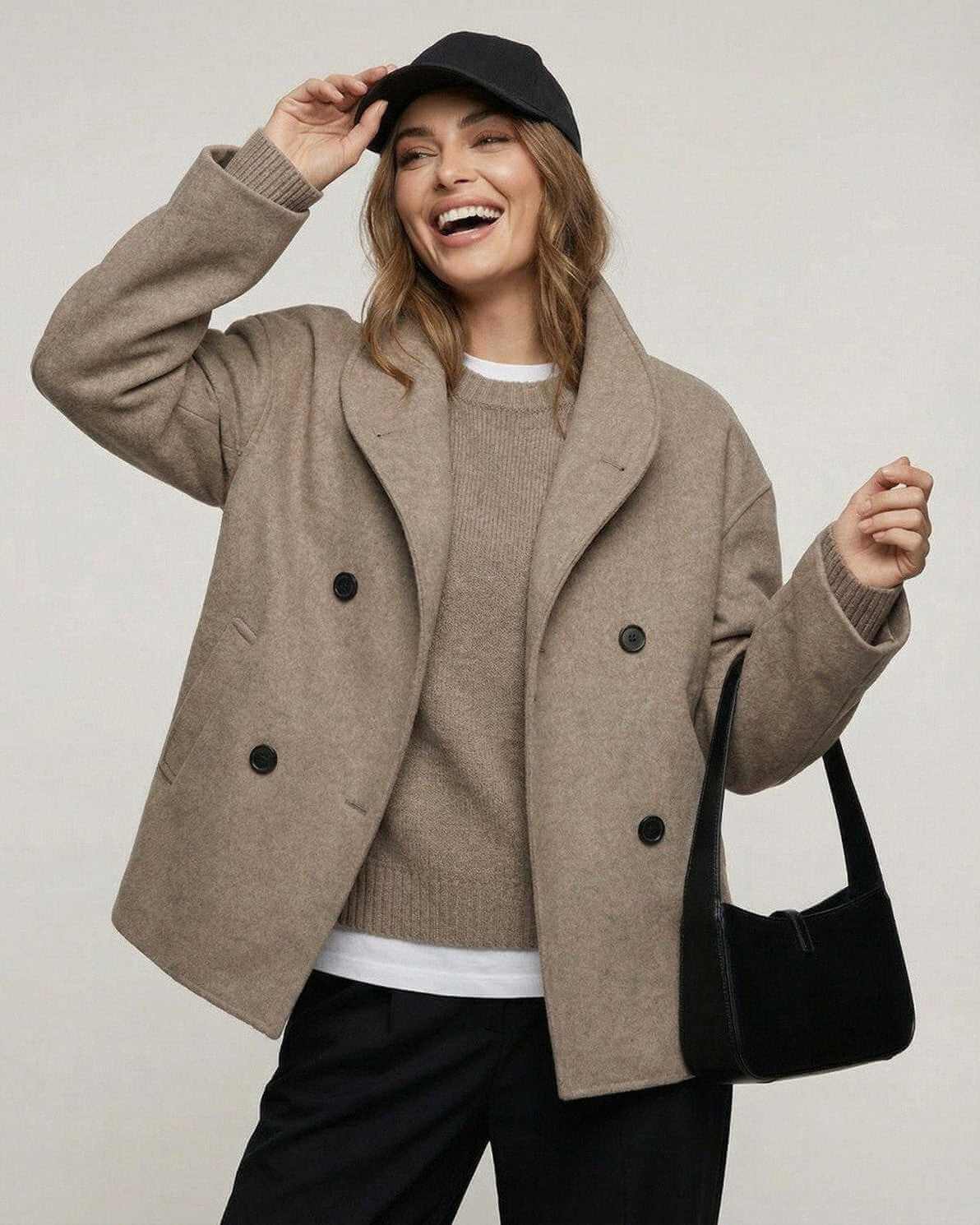 Beige Yafy Jacket by RAMBLION, featuring oversized style, soft fabric, perfect for casual occasions and layering.