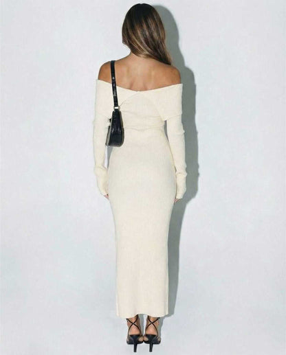 Yafy Maxi Dress, off shoulder design, luxurious polyester satin, perfect for elegant occasions, by RAMBLION.