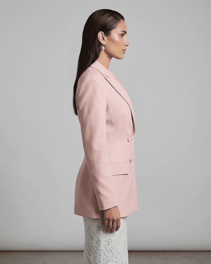 Pink Satin Blazer, side view | Ramblion | SKU: RB-59284-pink-L-8213,RB-59284-pink-M-9483,RB-59284-pink-S-7715,RB-59284-pink-XL-390,RB-59284-pink-XS-4397