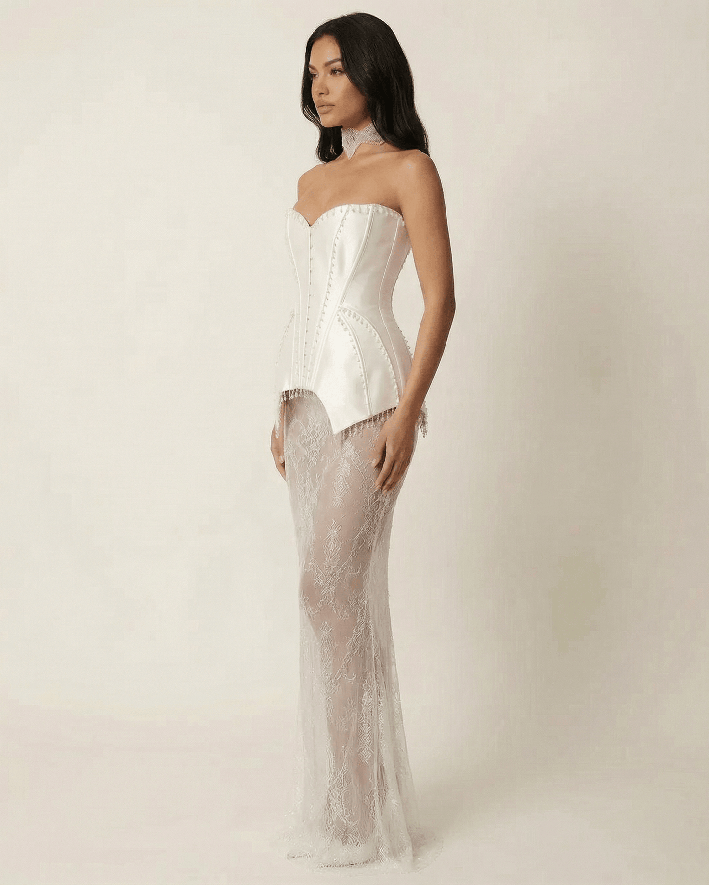 Ivory Bodycon Strapless Maxi Dress | Gala Nights & Guest of Wedding, side view | Ramblion | SKU: LMD-48372-ivory-L-7146,LMD-48372-ivory-M-1935,LMD-48372-ivory-S-6169,LMD-48372-ivory-XL-6286,LMD-48372-ivory-XS-1809