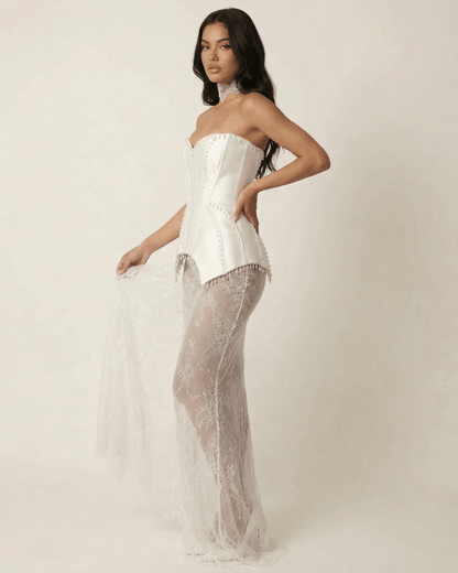 Ivory Bodycon Strapless Maxi Dress | Gala Nights & Guest of Wedding, side view | Ramblion | SKU: LMD-48372-ivory-L-7146,LMD-48372-ivory-M-1935,LMD-48372-ivory-S-6169,LMD-48372-ivory-XL-6286,LMD-48372-ivory-XS-1809
