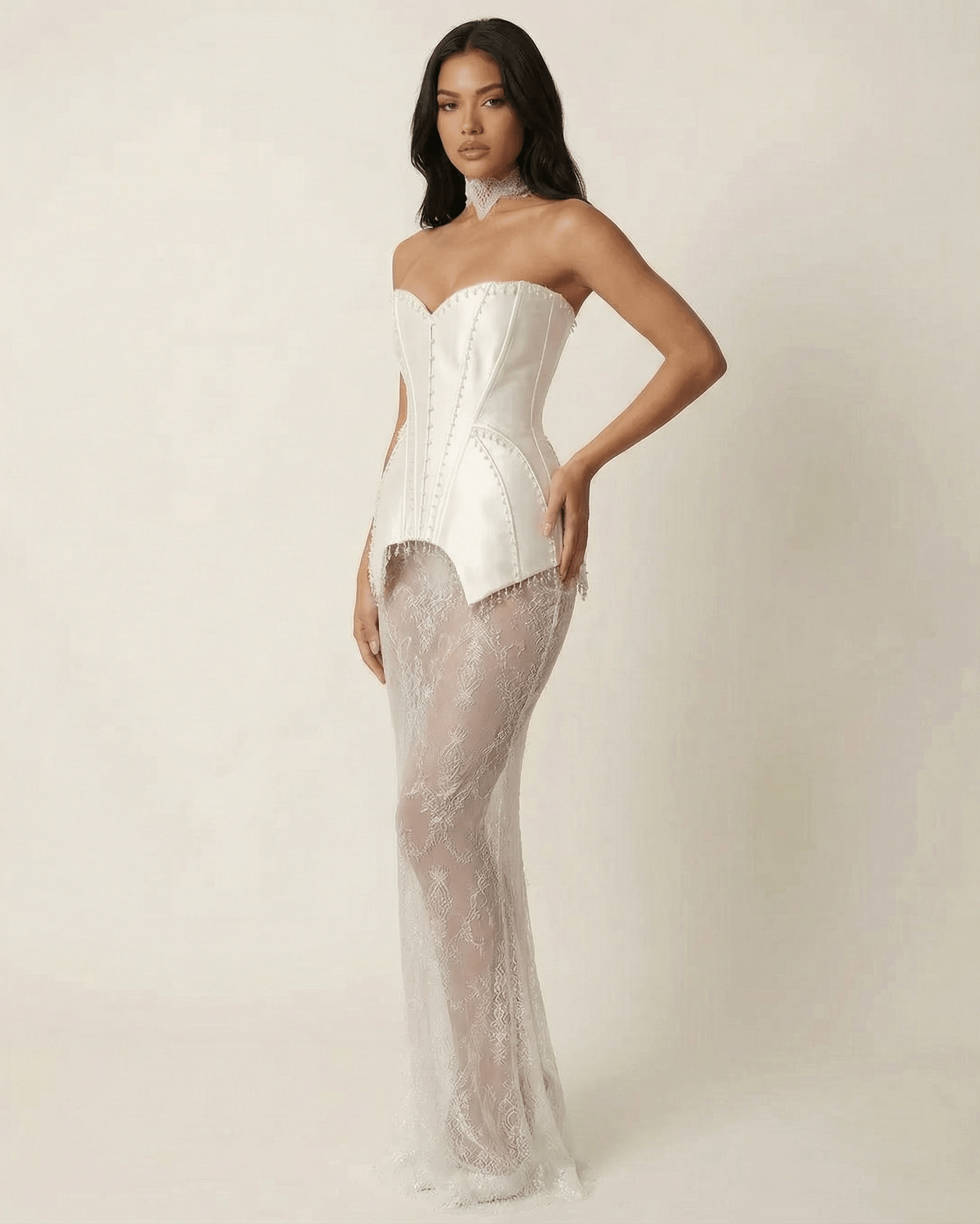 Ivory Bodycon Strapless Maxi Dress | Gala Nights & Guest of Wedding, side view | Ramblion | SKU: LMD-48372-ivory-L-7146,LMD-48372-ivory-M-1935,LMD-48372-ivory-S-6169,LMD-48372-ivory-XL-6286,LMD-48372-ivory-XS-1809