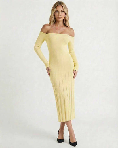 Yellow Bodycon Round Neck Long Sleeve Midi Dress | Gala Nights & Day-to-Night, front view | Ramblion | SKU: SMD-374829105-yellow-L-9744,SMD-374829105-yellow-M-971,SMD-374829105-yellow-S-4640,SMD-374829105-yellow-XL-6197,SMD-374829105-yellow-XS-7627
