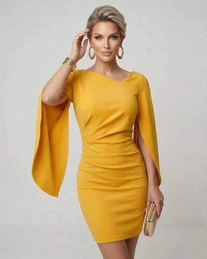 Yellow Bodycon Round Neck Sleeveless Mini Dress | Guest of Wedding, front view | Ramblion | SKU: SMN-739284615-yellow-L-1861,SMN-739284615-yellow-M-6126,SMN-739284615-yellow-S-7513,SMN-739284615-yellow-XL-2248,SMN-739284615-yellow-XS-9963
