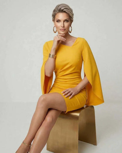 Yellow Bodycon Round Neck Sleeveless Mini Dress | Guest of Wedding, front view | Ramblion | SKU: SMN-739284615-yellow-L-1861,SMN-739284615-yellow-M-6126,SMN-739284615-yellow-S-7513,SMN-739284615-yellow-XL-2248,SMN-739284615-yellow-XS-9963