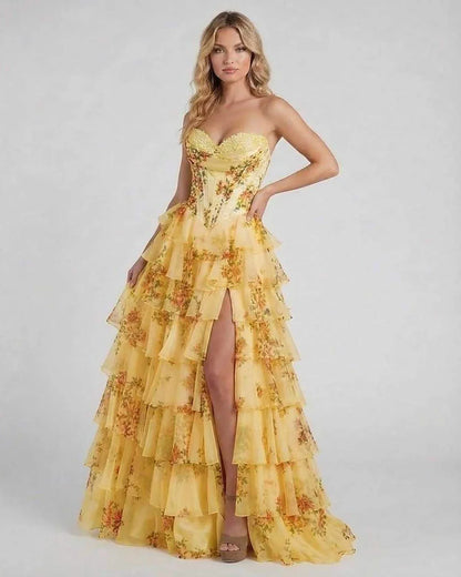 Yellow Satin Gown Square Neck Sleeveless Maxi Dress | Formal Events & Guest of Wedding, front view | Ramblion | SKU: AMD-583729164-yellow-L-1545,AMD-583729164-yellow-M-4879,AMD-583729164-yellow-S-6854,AMD-583729164-yellow-XL-6073,AMD-583729164-yellow-XS-5237