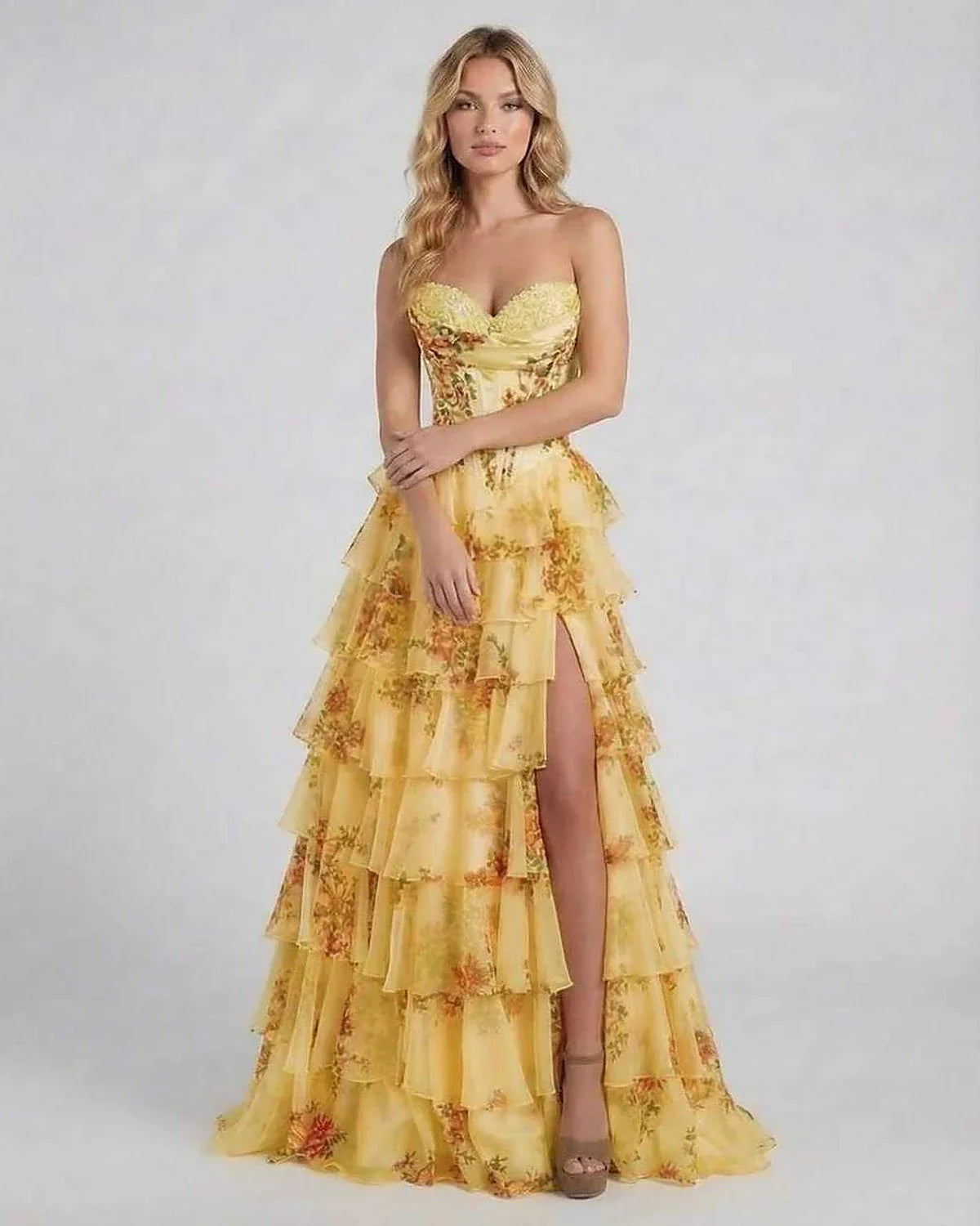 Yellow Satin Gown Square Neck Sleeveless Maxi Dress | Formal Events & Guest of Wedding, front view | Ramblion | SKU: AMD-583729164-yellow-L-1545,AMD-583729164-yellow-M-4879,AMD-583729164-yellow-S-6854,AMD-583729164-yellow-XL-6073,AMD-583729164-yellow-XS-5237