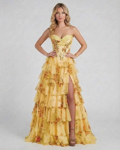 Yellow Satin Gown Square Neck Sleeveless Maxi Dress | Formal Events & Guest of Wedding, front view | Ramblion | SKU: AMD-583729164-yellow-L-1545,AMD-583729164-yellow-M-4879,AMD-583729164-yellow-S-6854,AMD-583729164-yellow-XL-6073,AMD-583729164-yellow-XS-5237