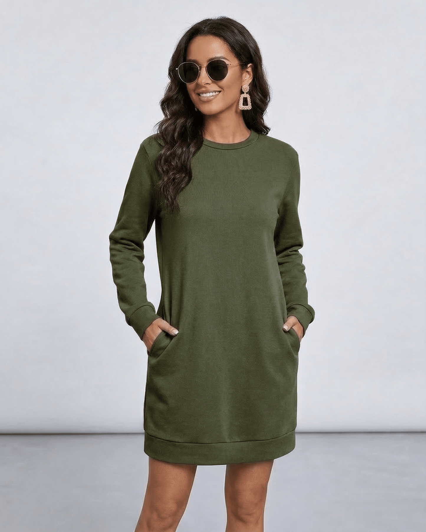 Yena Mini Dress in green, 100% cotton, relaxed fit, perfect for layering and casual occasions by RAMBLION.