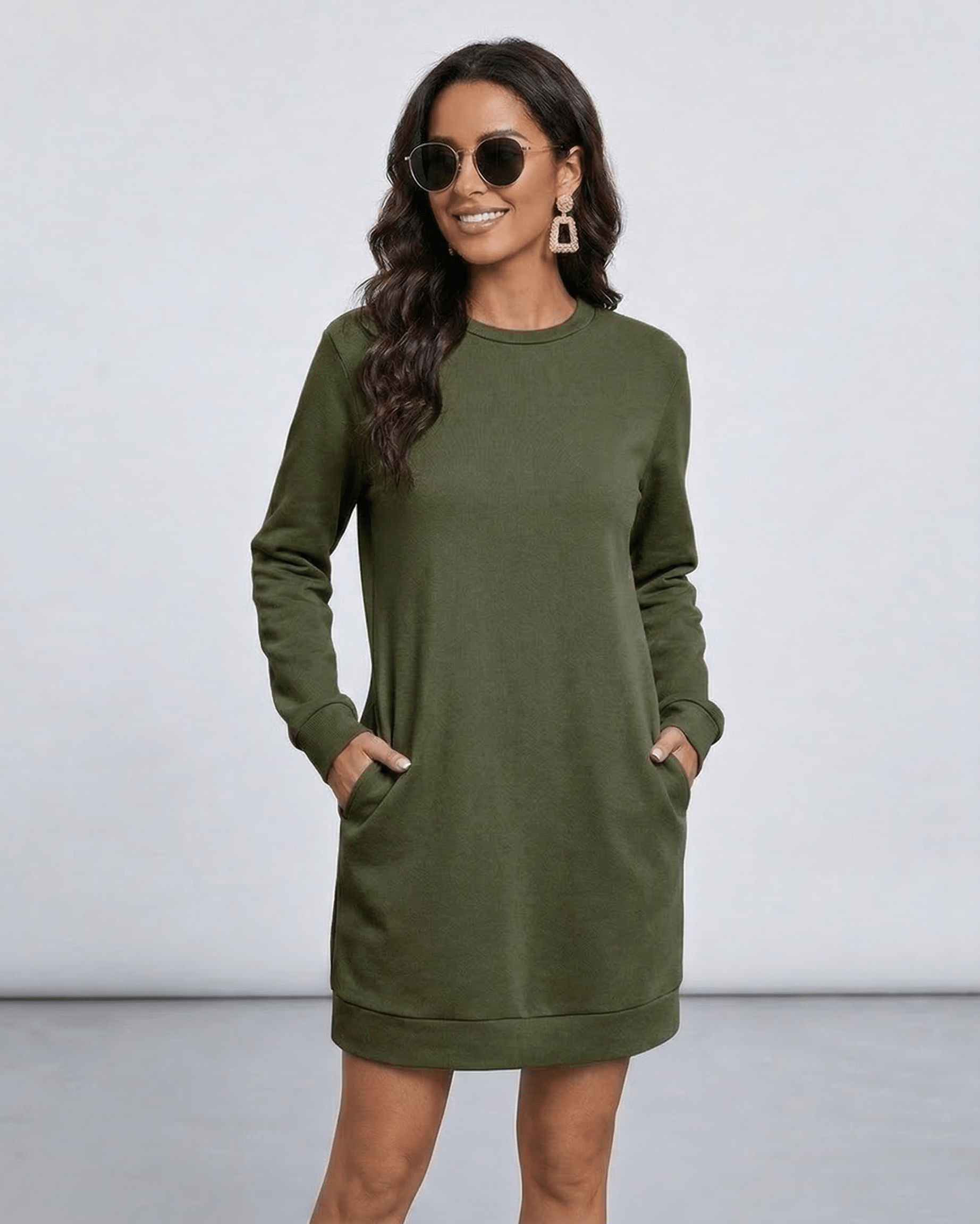 Yena Mini Dress in green, 100% cotton, relaxed fit, perfect for layering and casual occasions by RAMBLION.