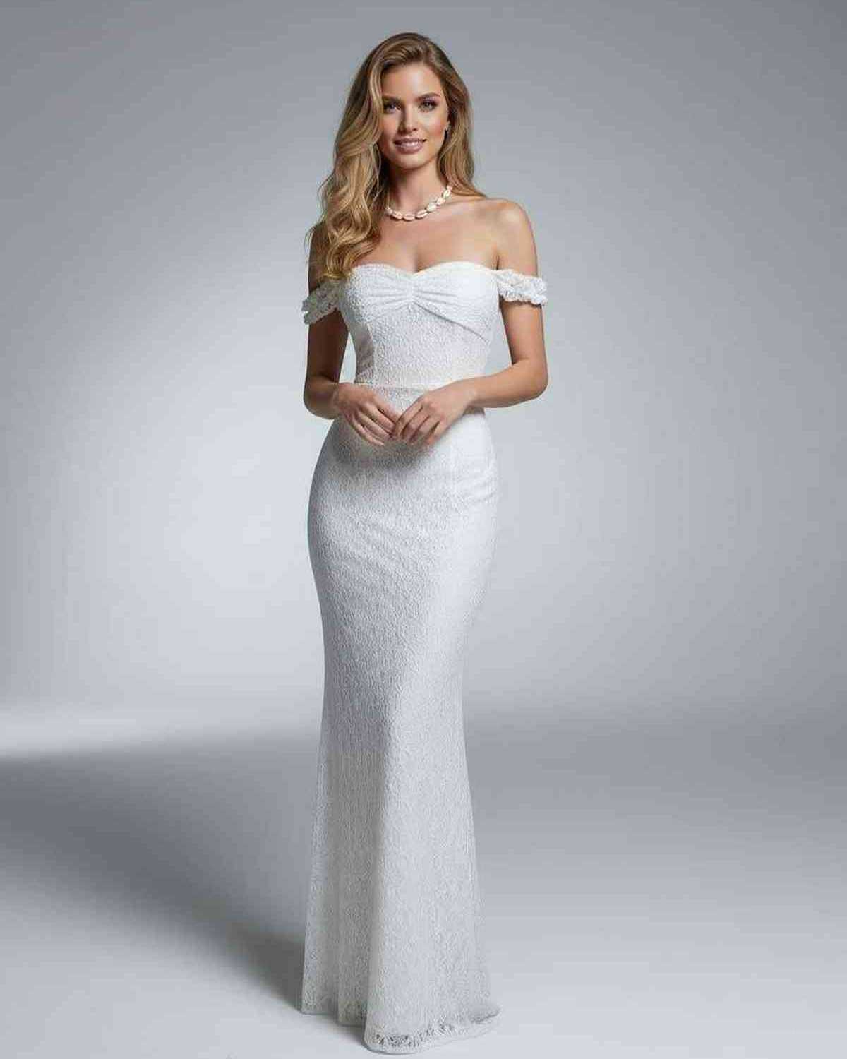 Yia Maxi Dress by RAMBLION, white off-shoulder ankle-length dress for elegant summer soirées.