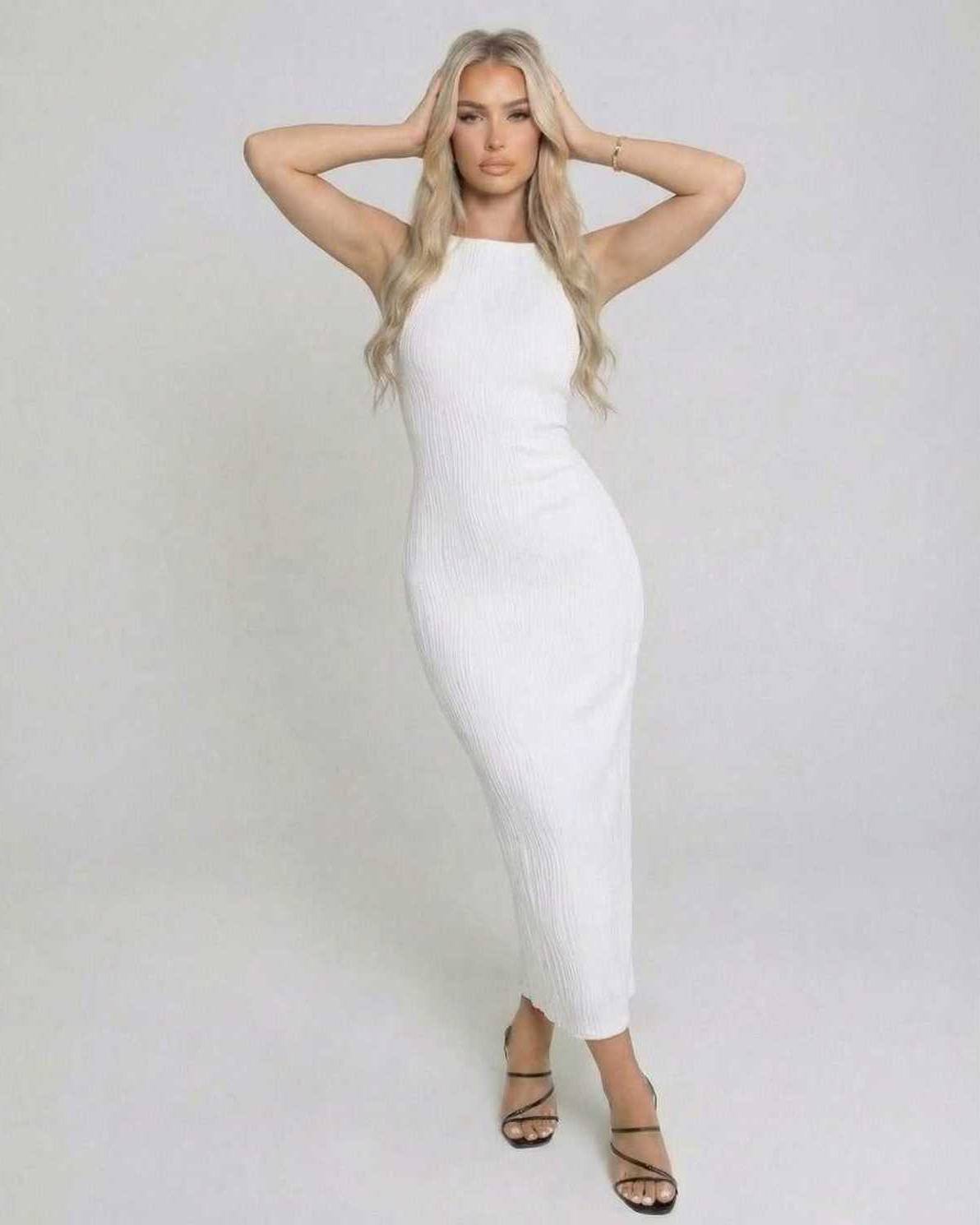 Yina Maxi Dress by RAMBLION, white ankle-length, soft satin, elegant design for versatile occasions.