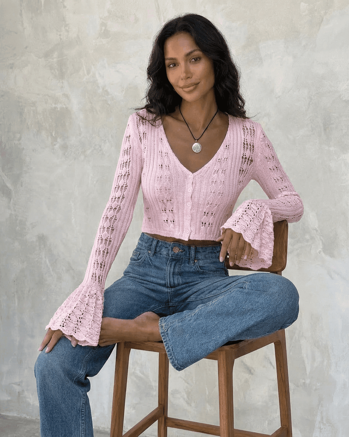 Pink Cotton Cardigan, front view | Ramblion | SKU: BC-30491-pink-L-2903,BC-30491-pink-M-7200,BC-30491-pink-S-9434,BC-30491-pink-XL-337,BC-30491-pink-XS-9796