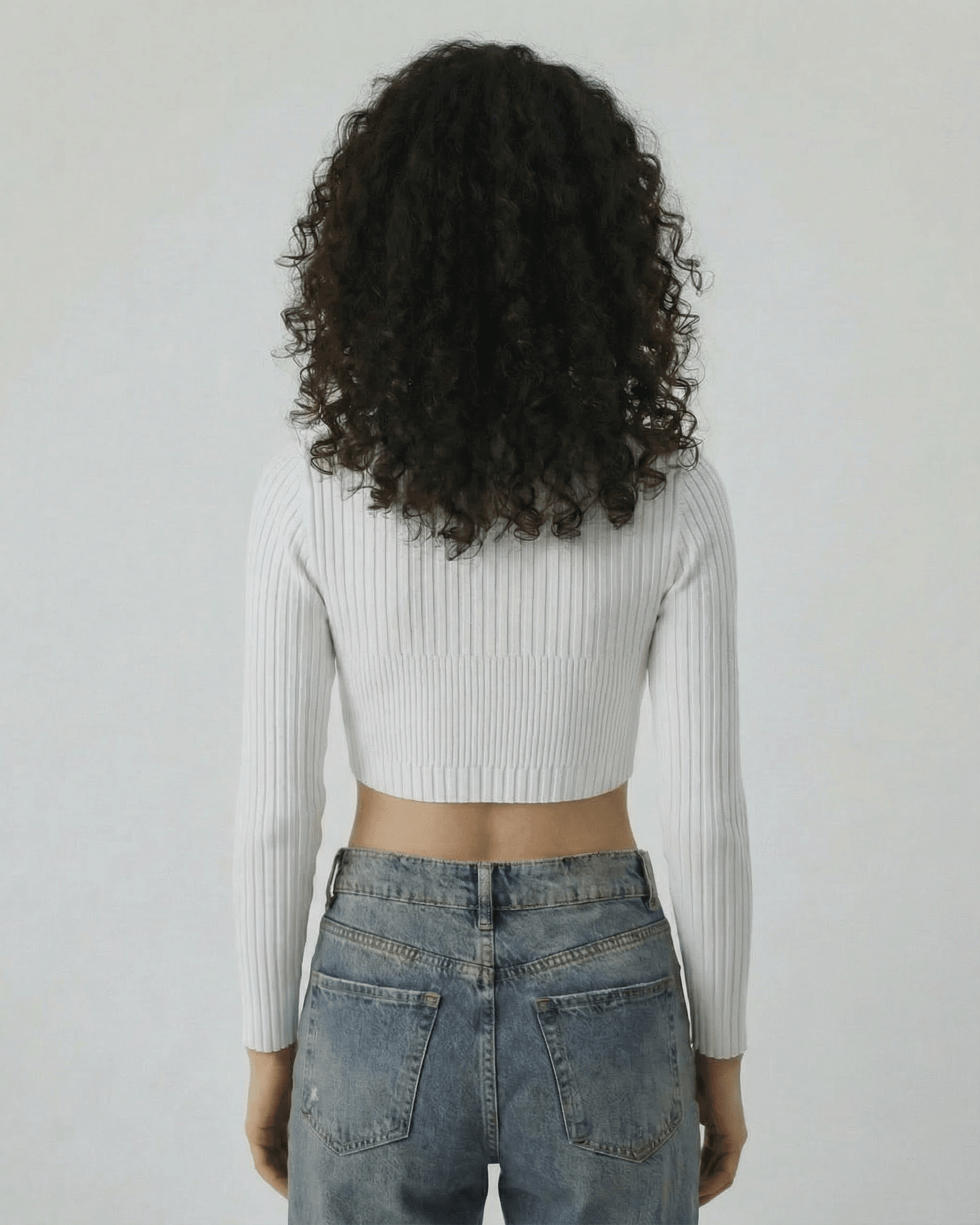 Yora Top back view, white ribbed knit, modern style, casual wear by RAMBLION.