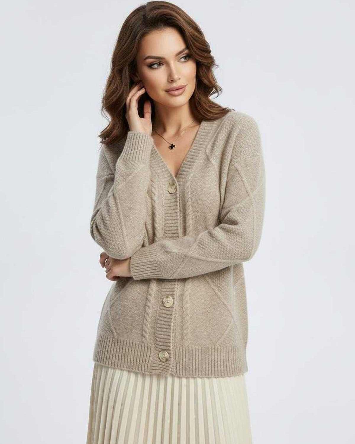 Beige Cardigan, front view | Ramblion | SKU: MC-821904753-beige-L-2933,MC-821904753-beige-M-5833,MC-821904753-beige-S-5722,MC-821904753-beige-XL-4357,MC-821904753-beige-XS-6823
