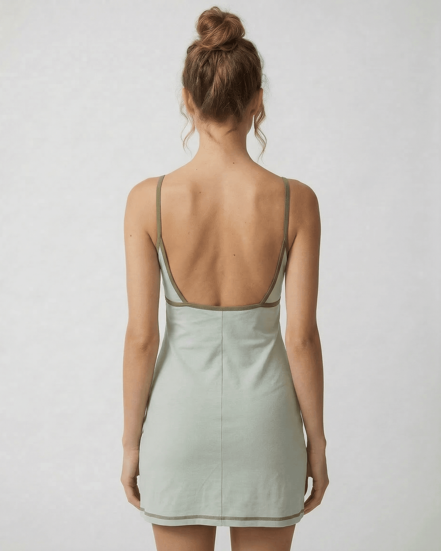 Zafi Mini Dress - pastel green, V neck, modern pencil silhouette, summer vibe, by RAMBLION.