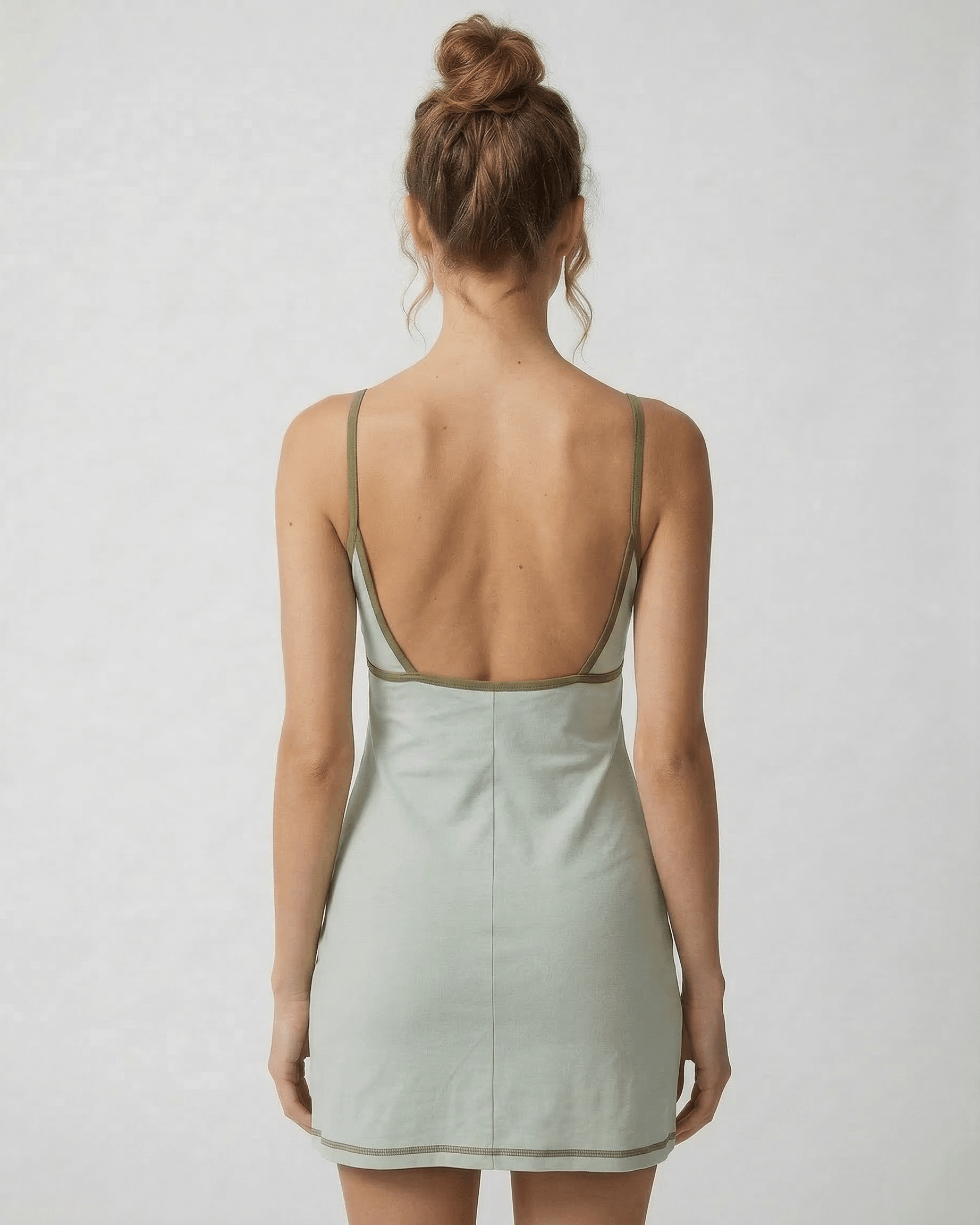 Zafi Mini Dress - pastel green, V neck, modern pencil silhouette, summer vibe, by RAMBLION.