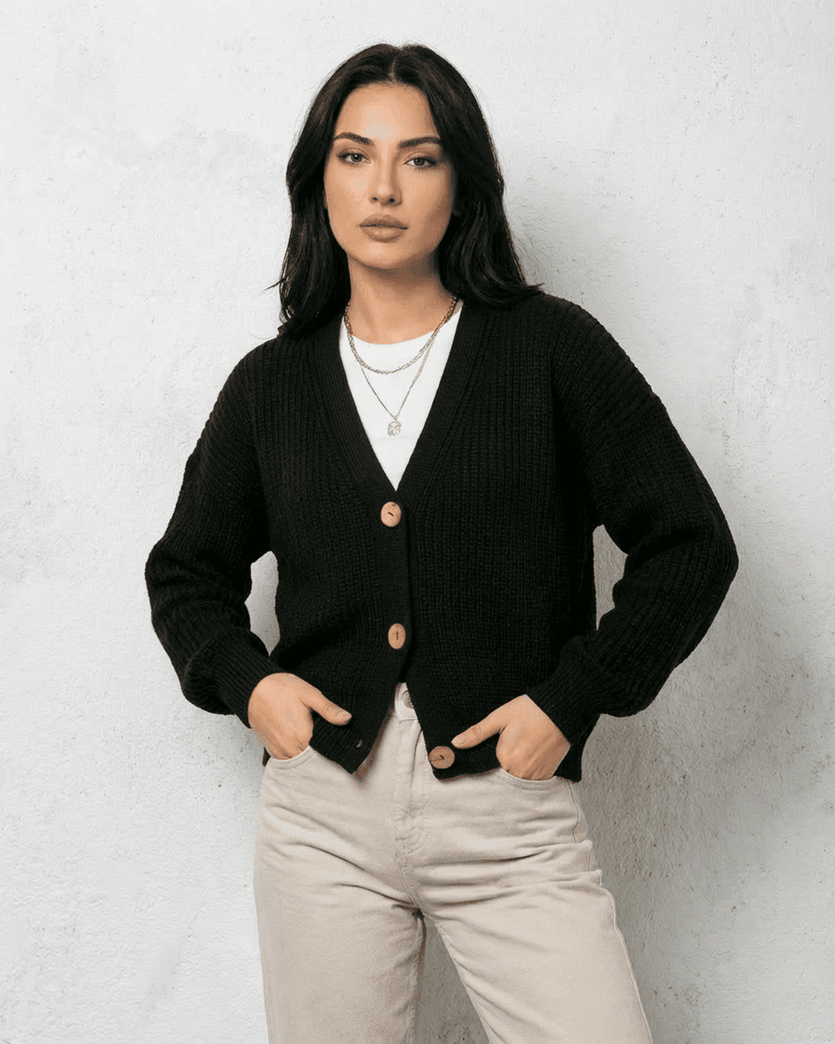 Black Cardigan, front view | Ramblion | SKU: NC-83592-BLK-L-3958,NC-83592-BLK-M-9097,NC-83592-BLK-S-7528,NC-83592-BLK-XL-588,NC-83592-BLK-XS-9129