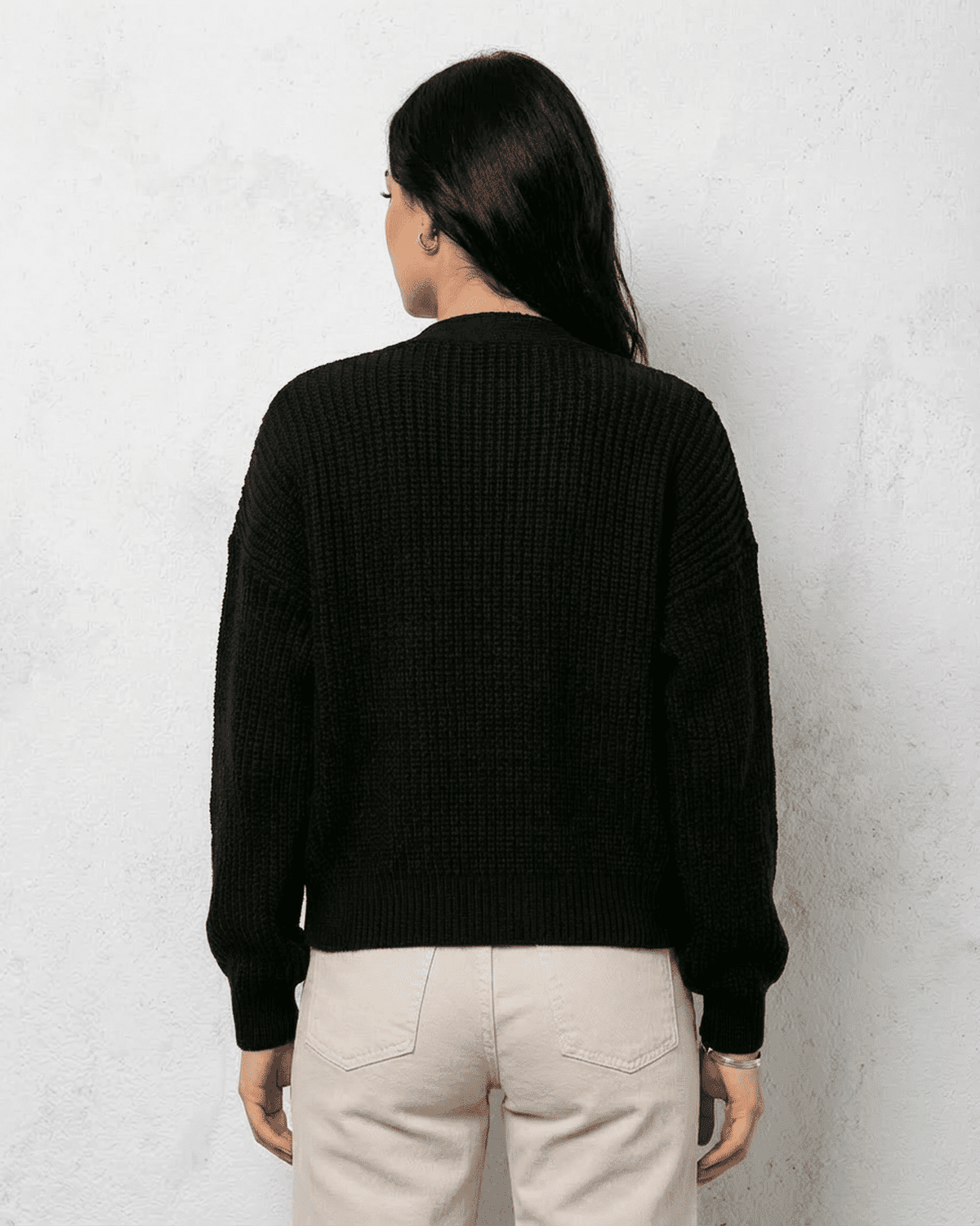 Black Cardigan, back view | Ramblion | SKU: NC-83592-BLK-L-3958,NC-83592-BLK-M-9097,NC-83592-BLK-S-7528,NC-83592-BLK-XL-588,NC-83592-BLK-XS-9129