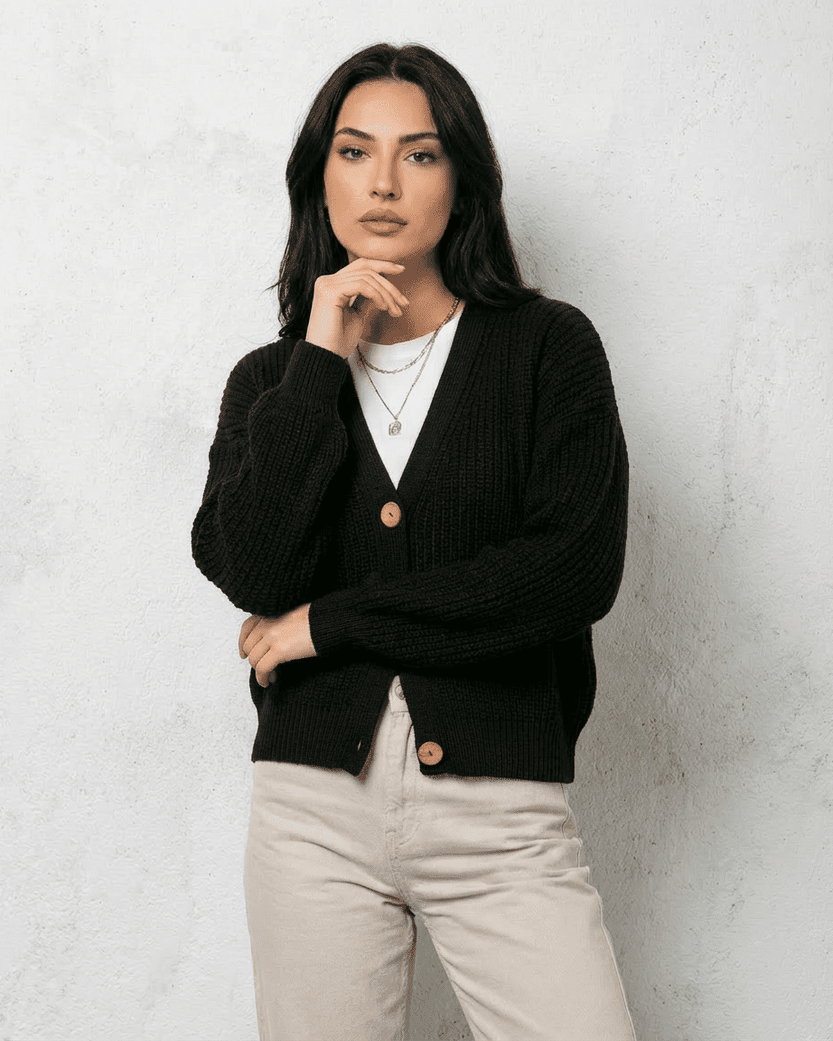 Black Cardigan, front view | Ramblion | SKU: NC-83592-BLK-L-3958,NC-83592-BLK-M-9097,NC-83592-BLK-S-7528,NC-83592-BLK-XL-588,NC-83592-BLK-XS-9129
