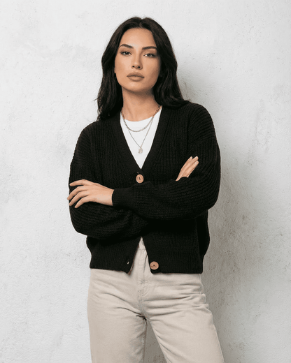 Black Cardigan, front view | Ramblion | SKU: NC-83592-BLK-L-3958,NC-83592-BLK-M-9097,NC-83592-BLK-S-7528,NC-83592-BLK-XL-588,NC-83592-BLK-XS-9129
