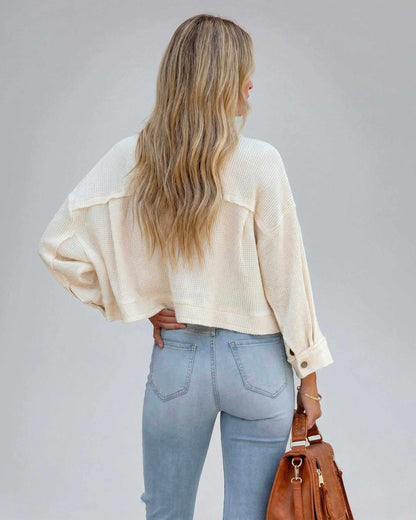 Zima Jacket by RAMBLION in beige, cozy oversized fit, perfect for layering, stylish cropped design.