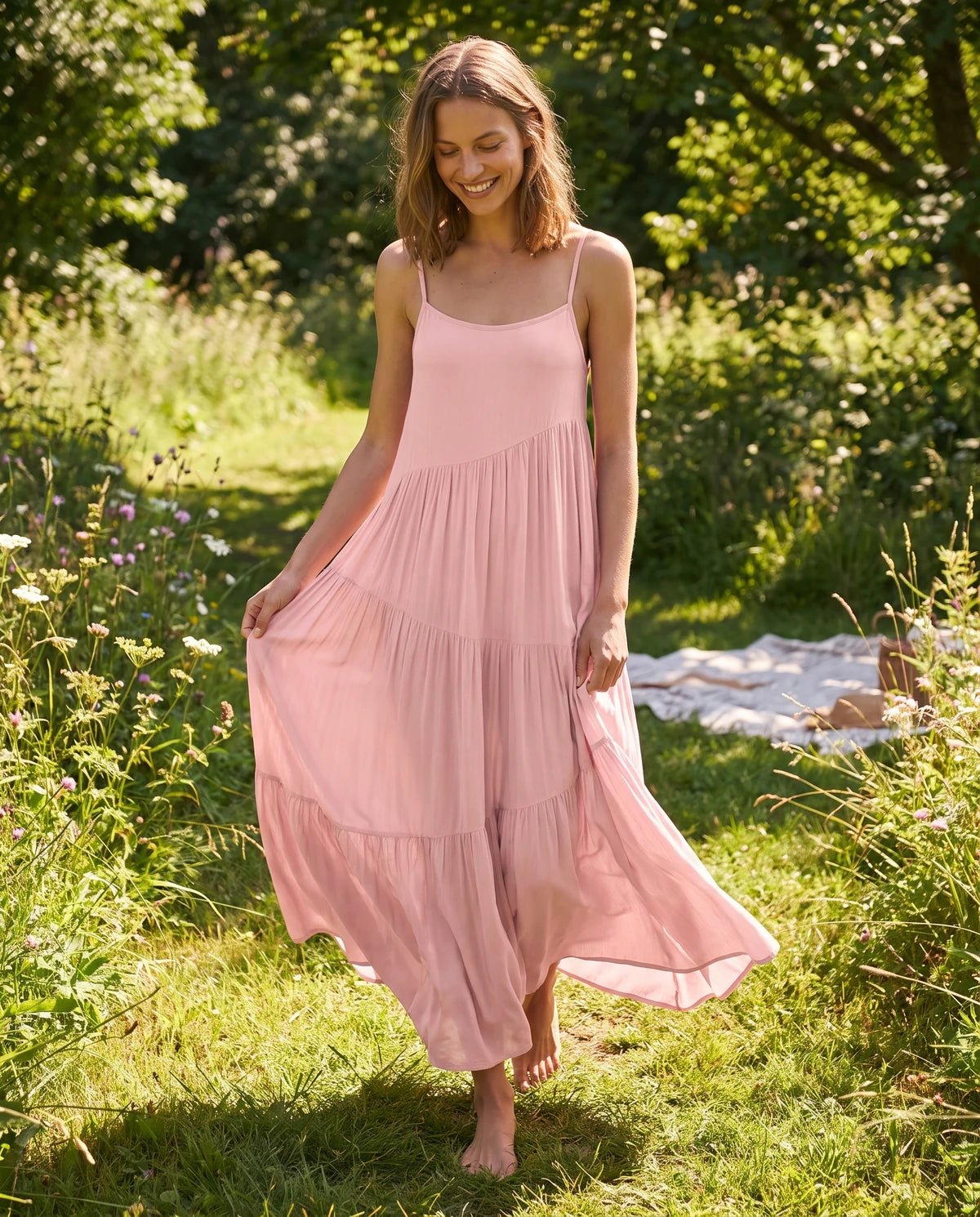 Zinnia Maxi Dresses — Pink | SKU: RB-5055a3-pink-XS,RB-5055a3-pink-S,RB-5055a3-pink-M,RB-5055a3-pink-L,RB-5055a3-pink-XL,RB-5055a3-pink-2XL